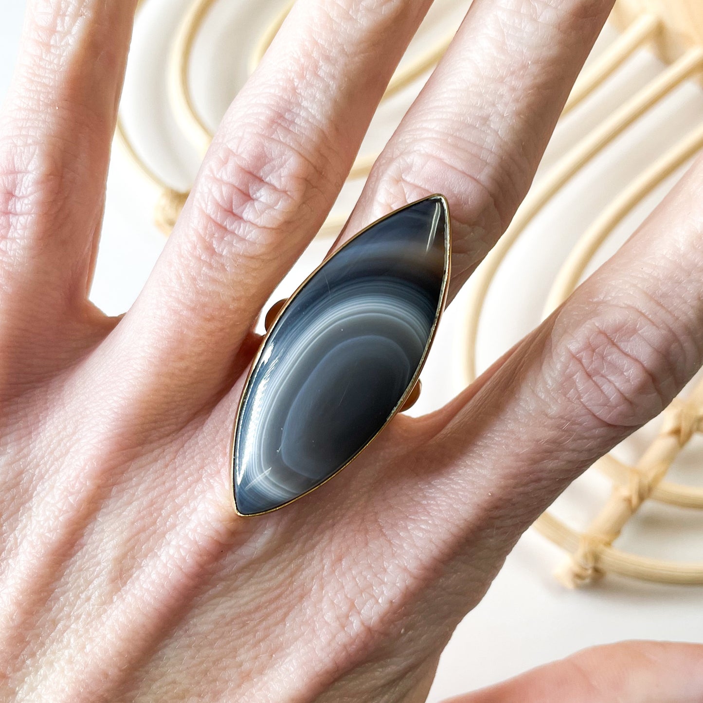 Marquee Gray Agate Ring - Alchemia Gold