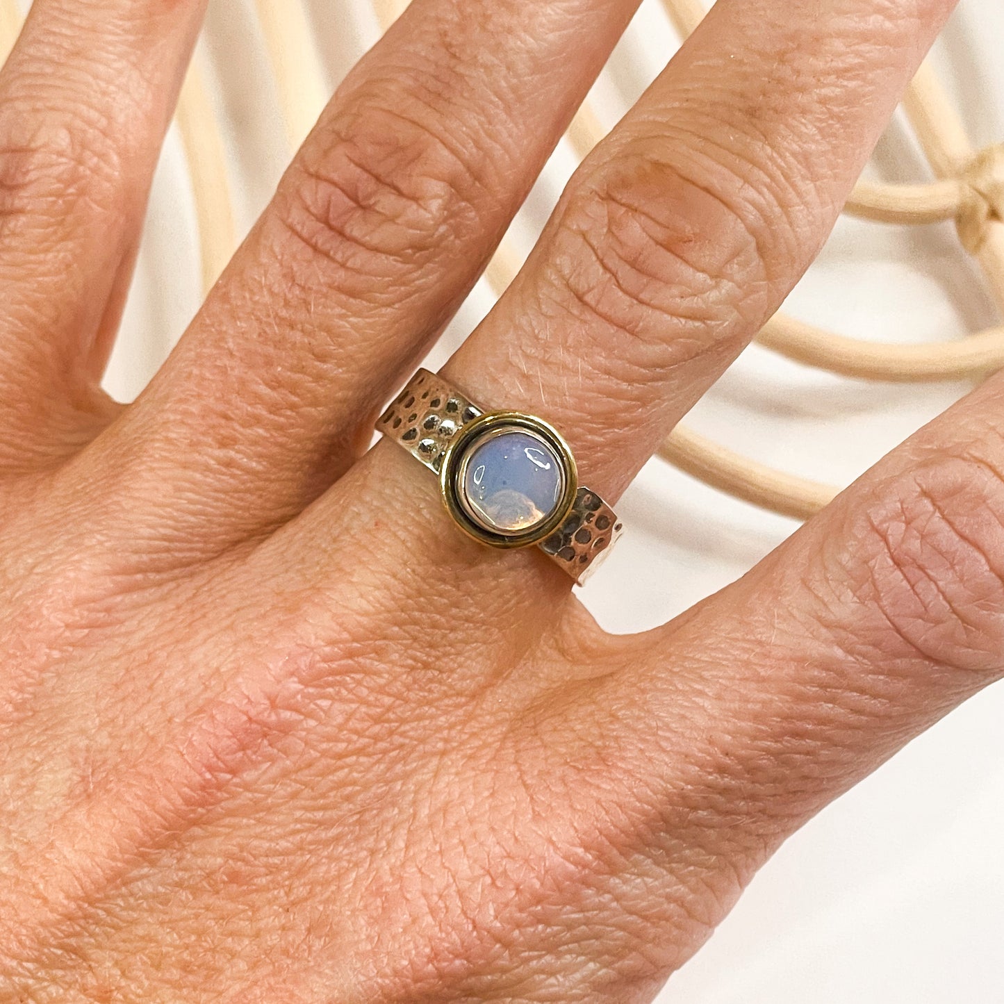 Ethiopian Opal Hammered Band Ring - SSS