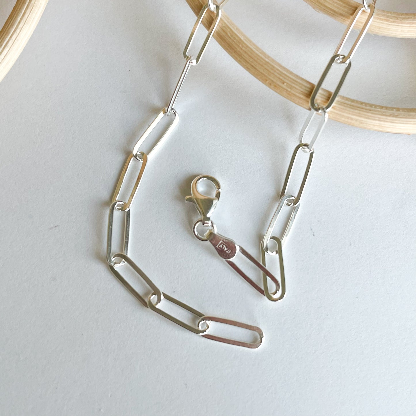 Chunky Flat Paperclip Chain Anklet - Solid Sterling Silver