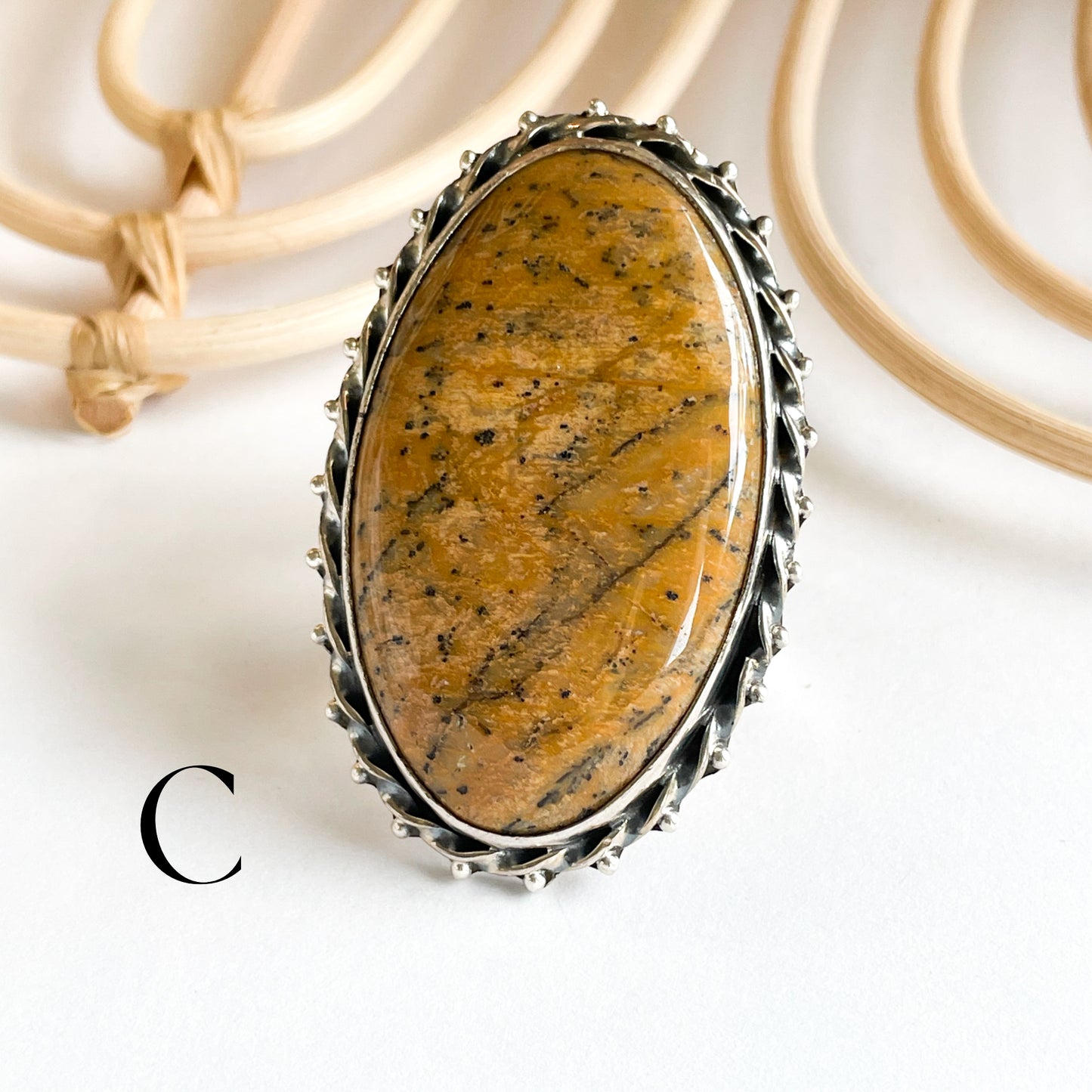 Peanut Butter Jasper Flex Cuff Statement Ring - Solid Sterling Silver