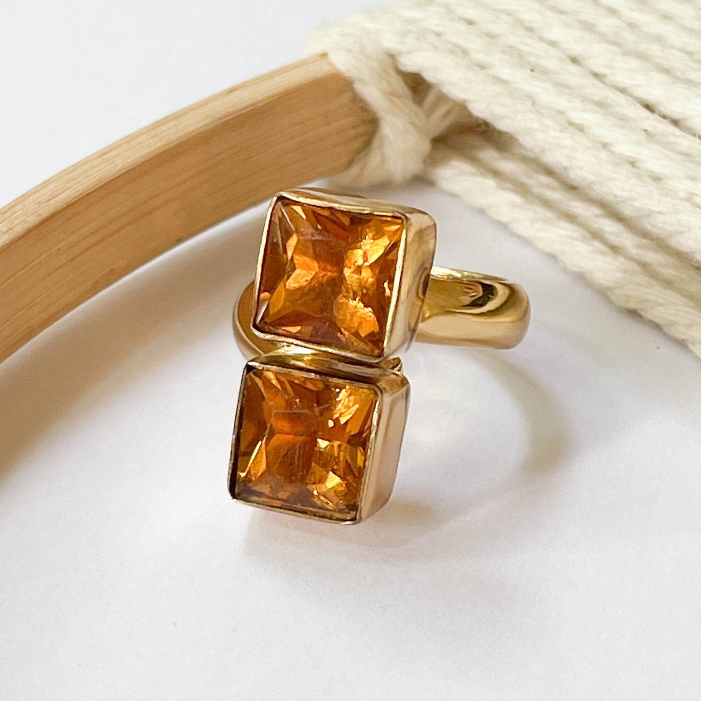 Orange Square CZ Bypass Ring - Alchemia