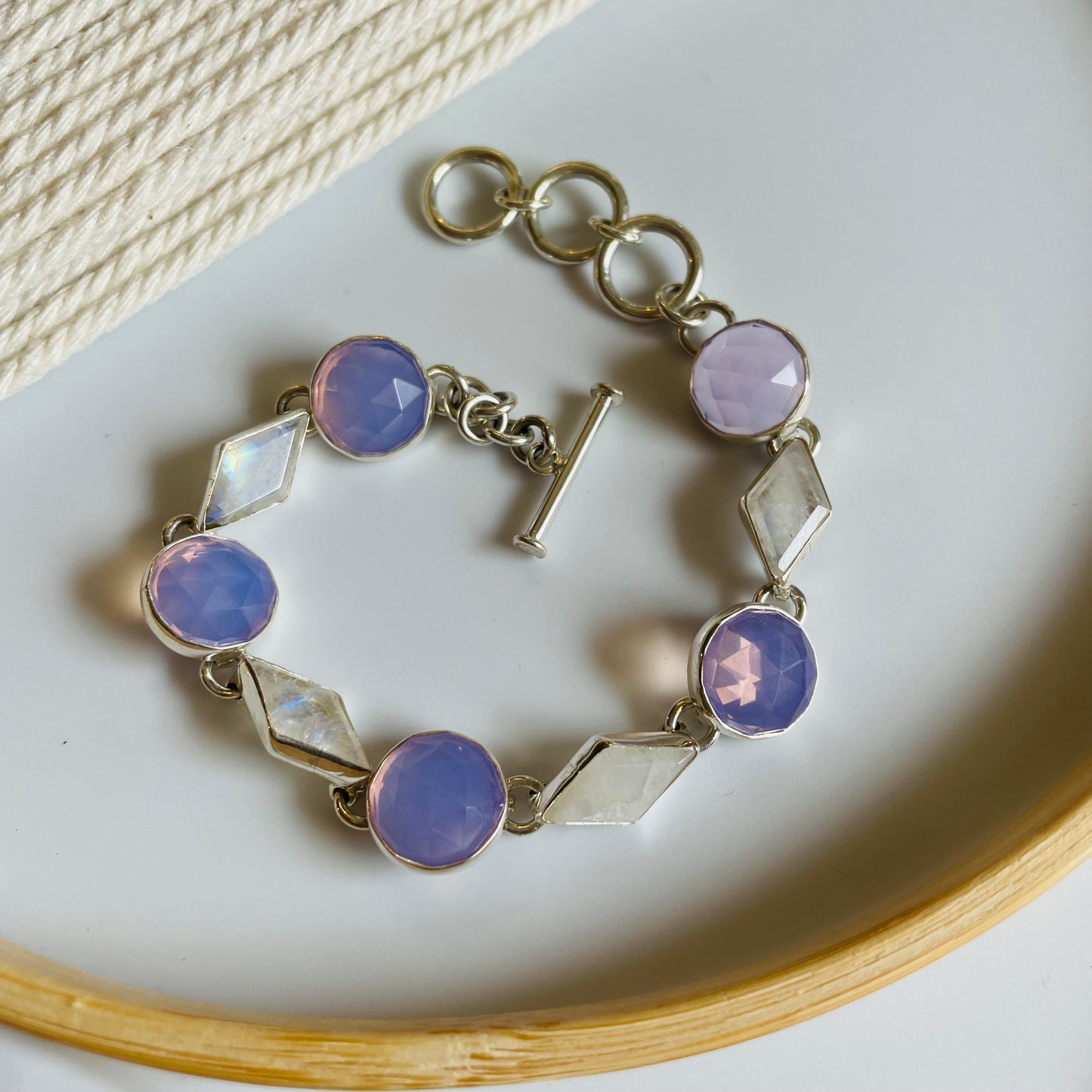Moonstone & Lavender Jade Bracelet - Solid Sterling Silver