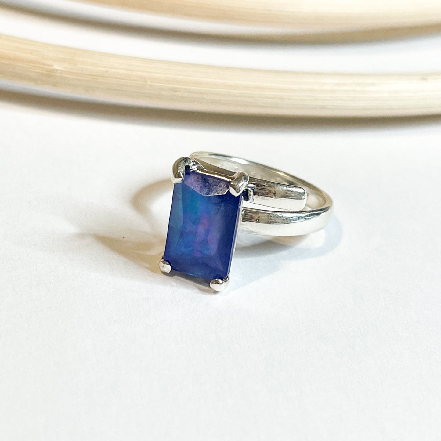 Lapis Lazuli Rectangle Doublet Prong Ring - SSS