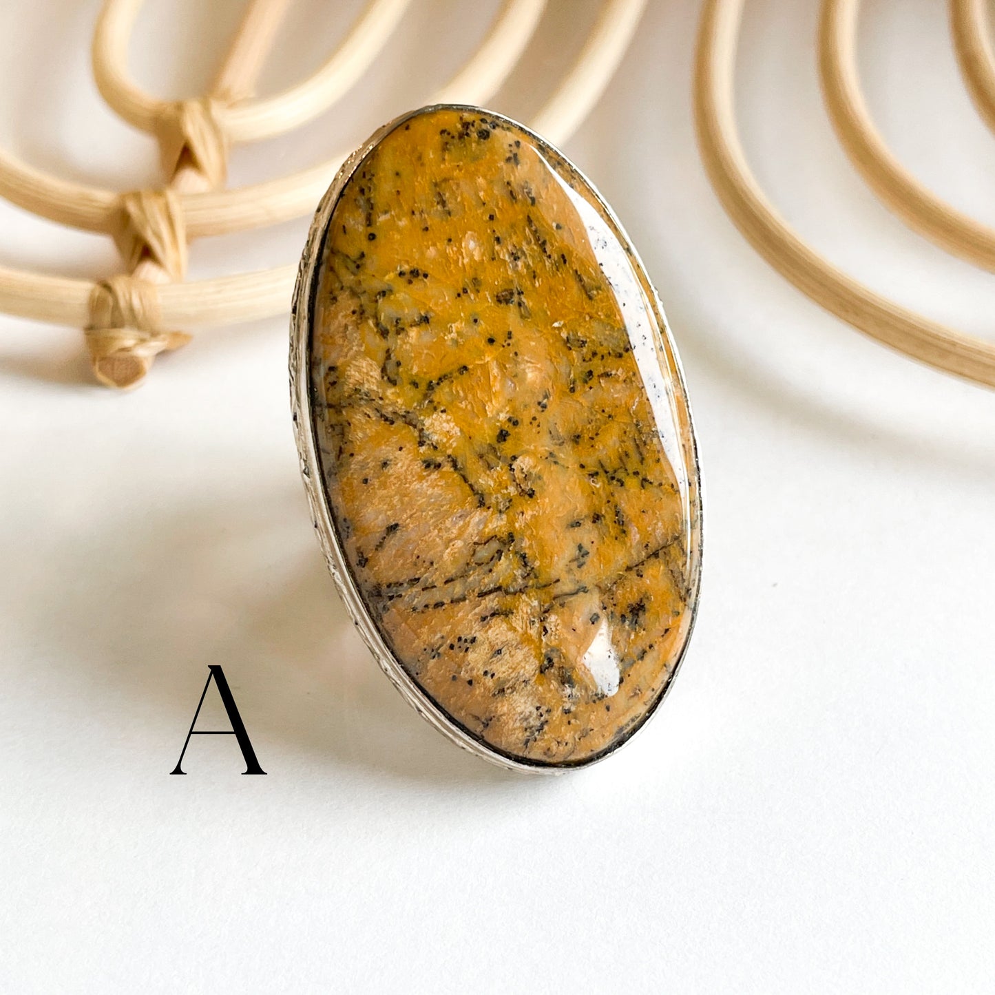 Peanut Butter Jasper Flex Cuff Statement Ring - Solid Sterling Silver