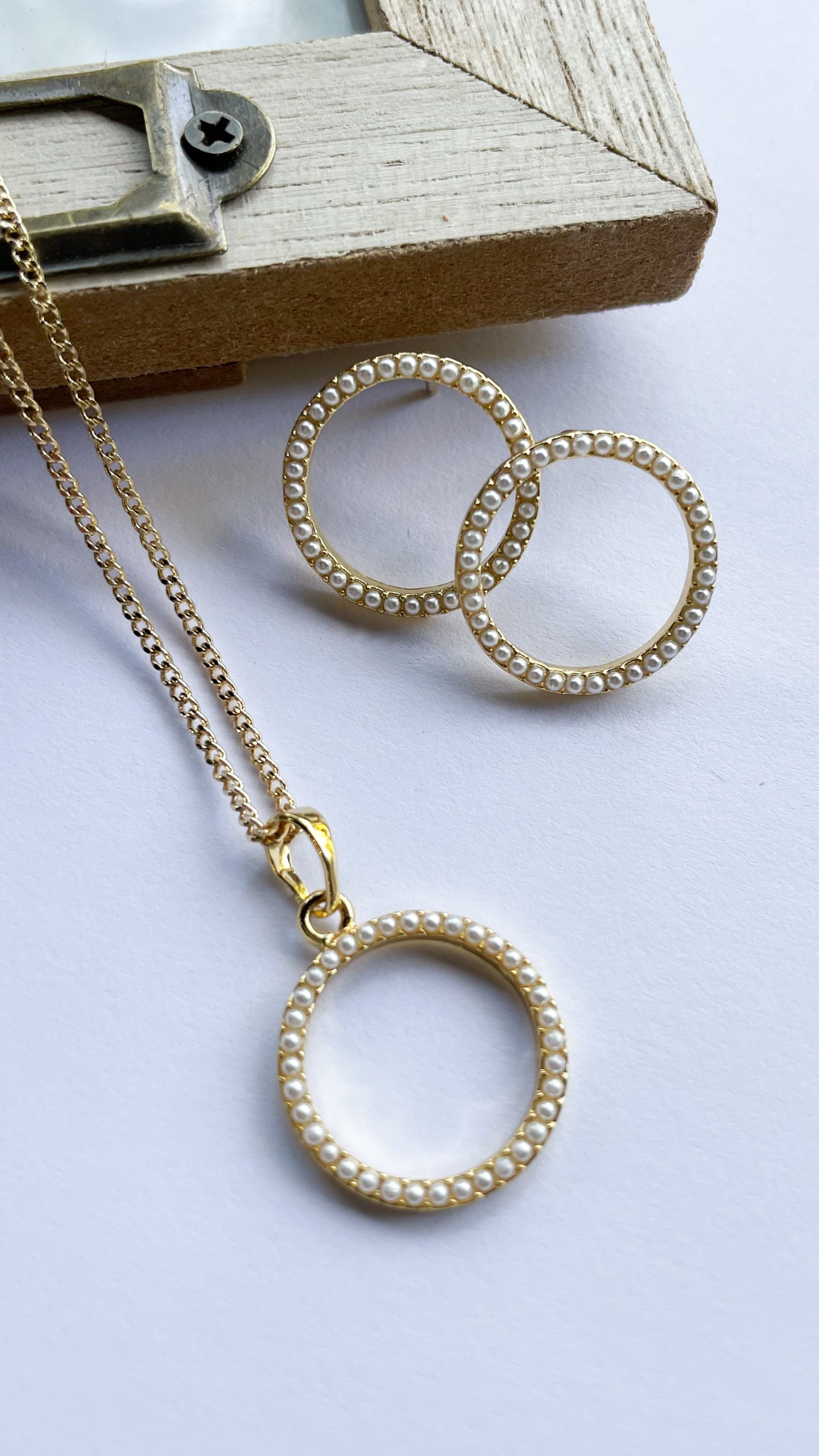 Baby Pearl Karma Circle Earring & Necklace Set - 18k Gold Filled
