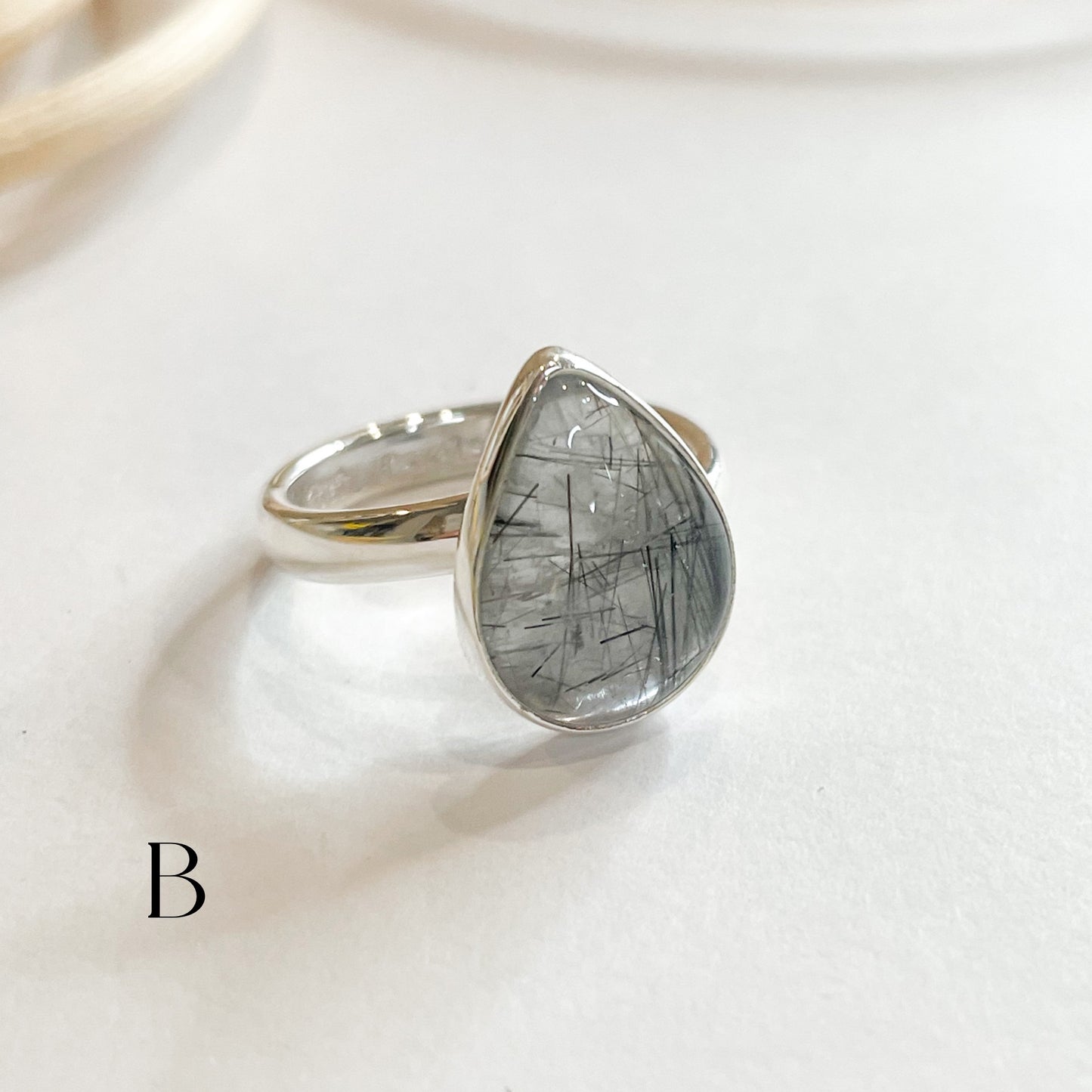 Black Rutilated Quartz Ring - Solid Sterling Silver