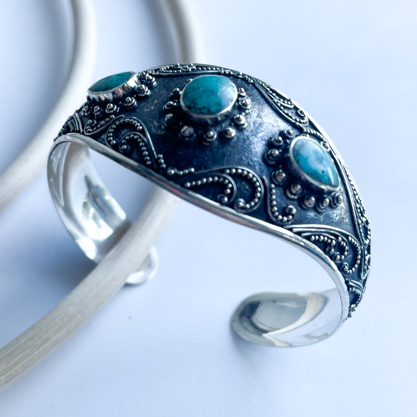 Turquoise Oxi Antique Cuff - Solid Sterling Silver