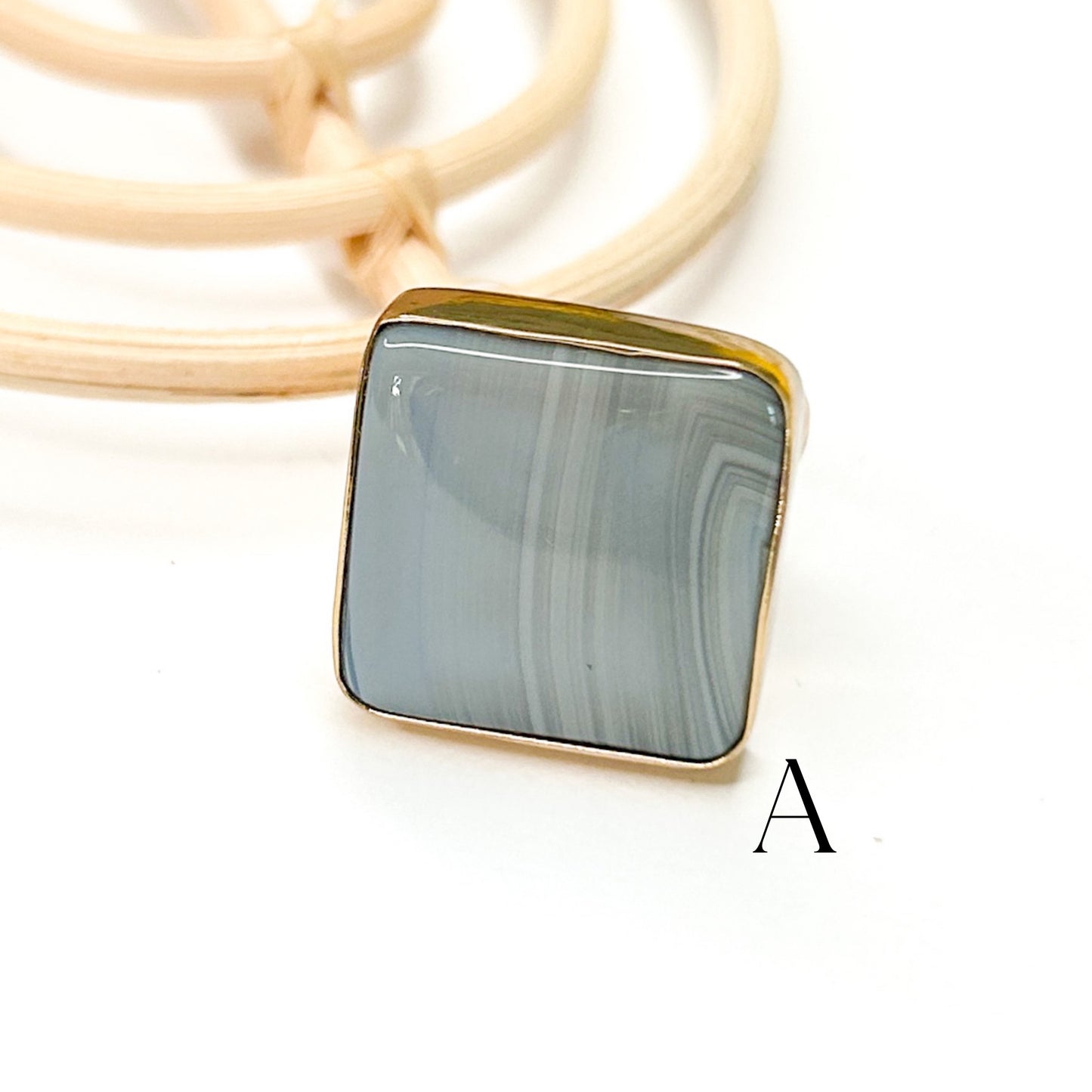 Square Gray Agate Ring - Alchemia Gold