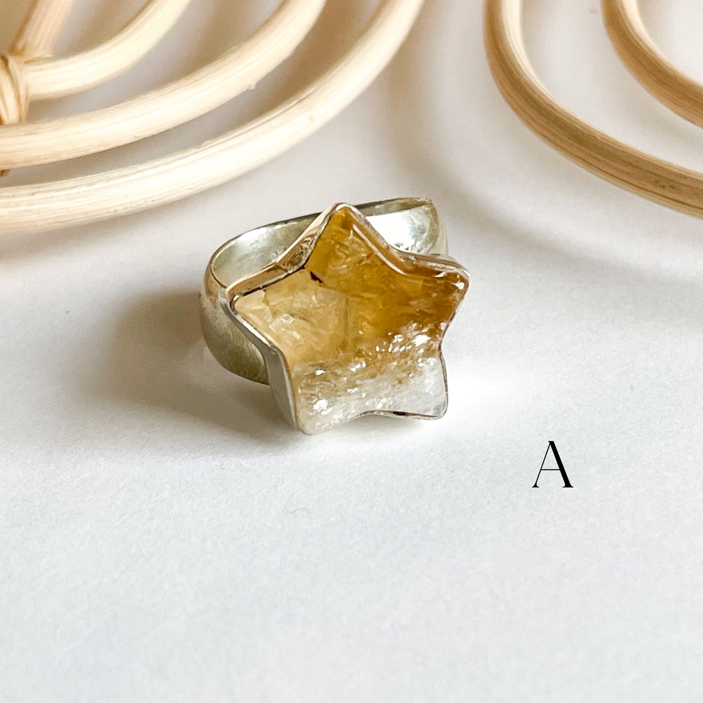 Citrine Star Ring - Solid Sterling Silver