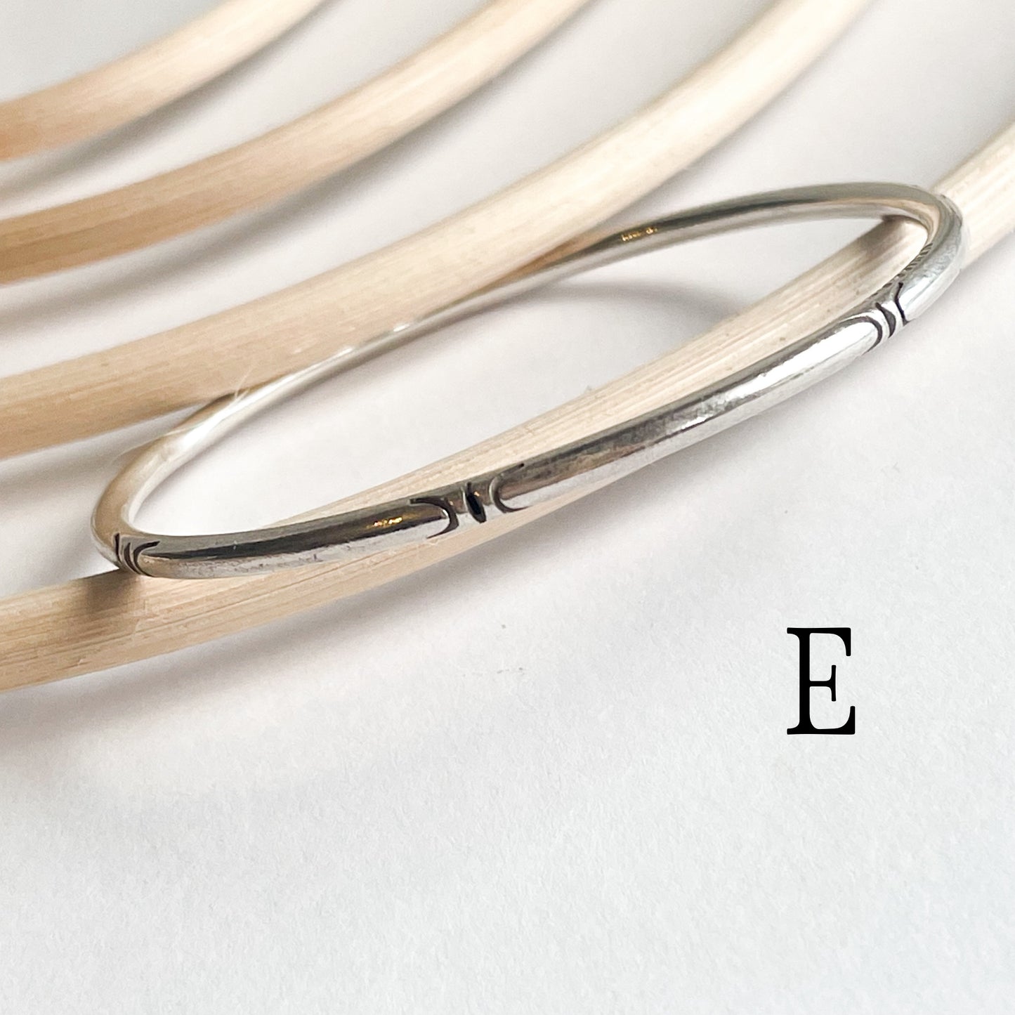 Tribal Cut Bangle Bracelet - Solid Sterling Silver