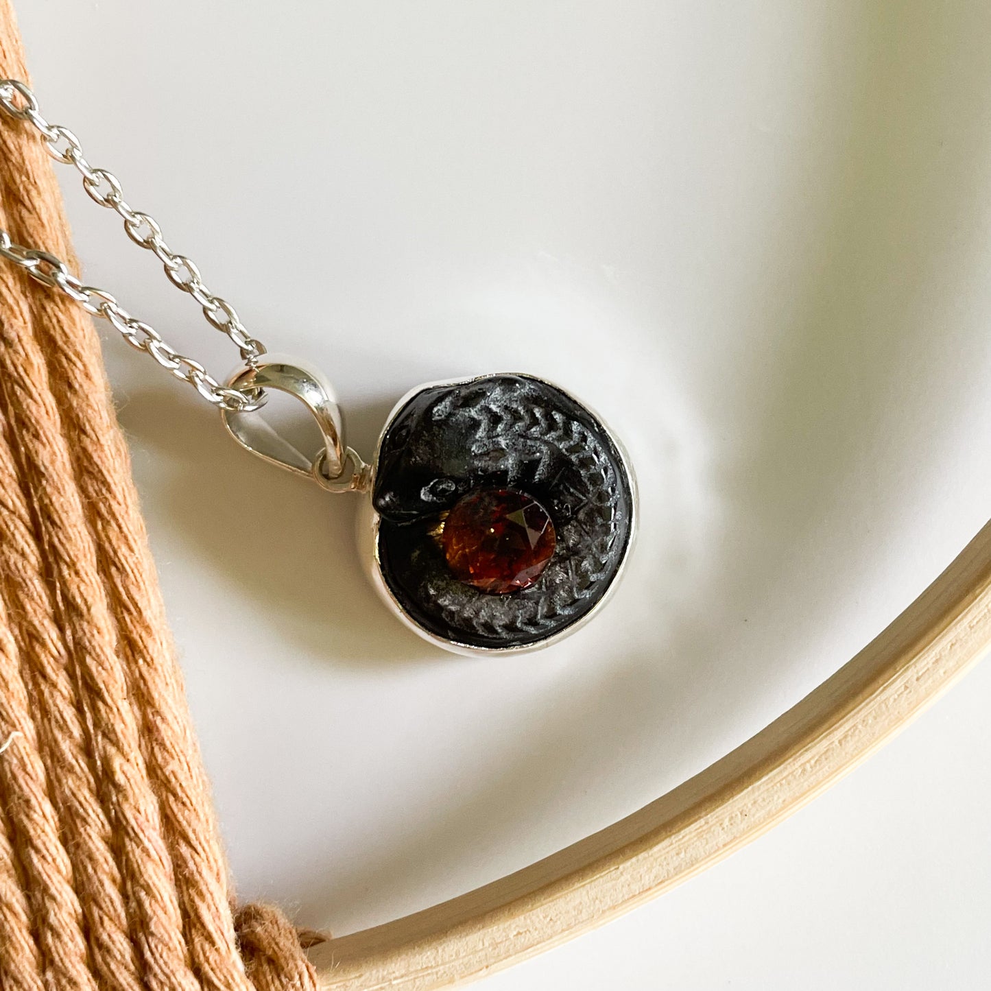 Serpent & Stone Pendant - Solid Sterling Silver