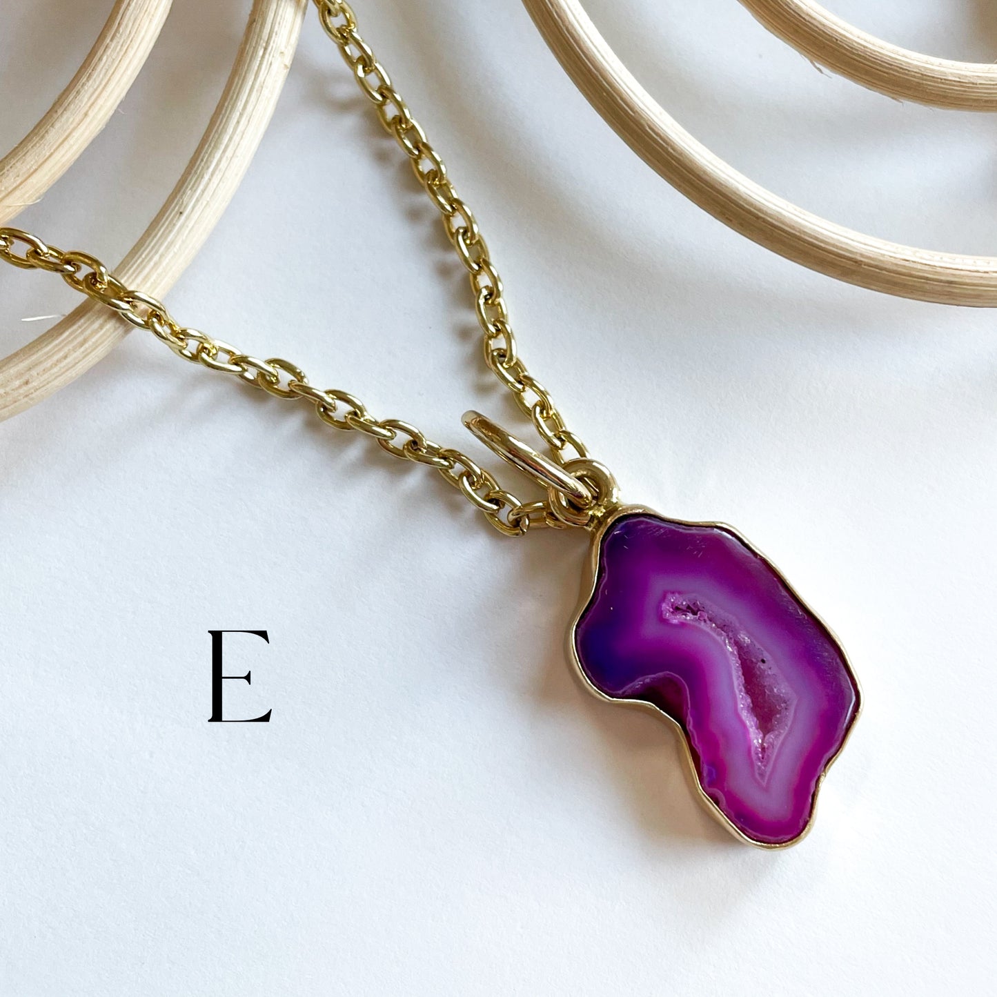 Pink Agate Druzy Agate Pendant - Both Metals