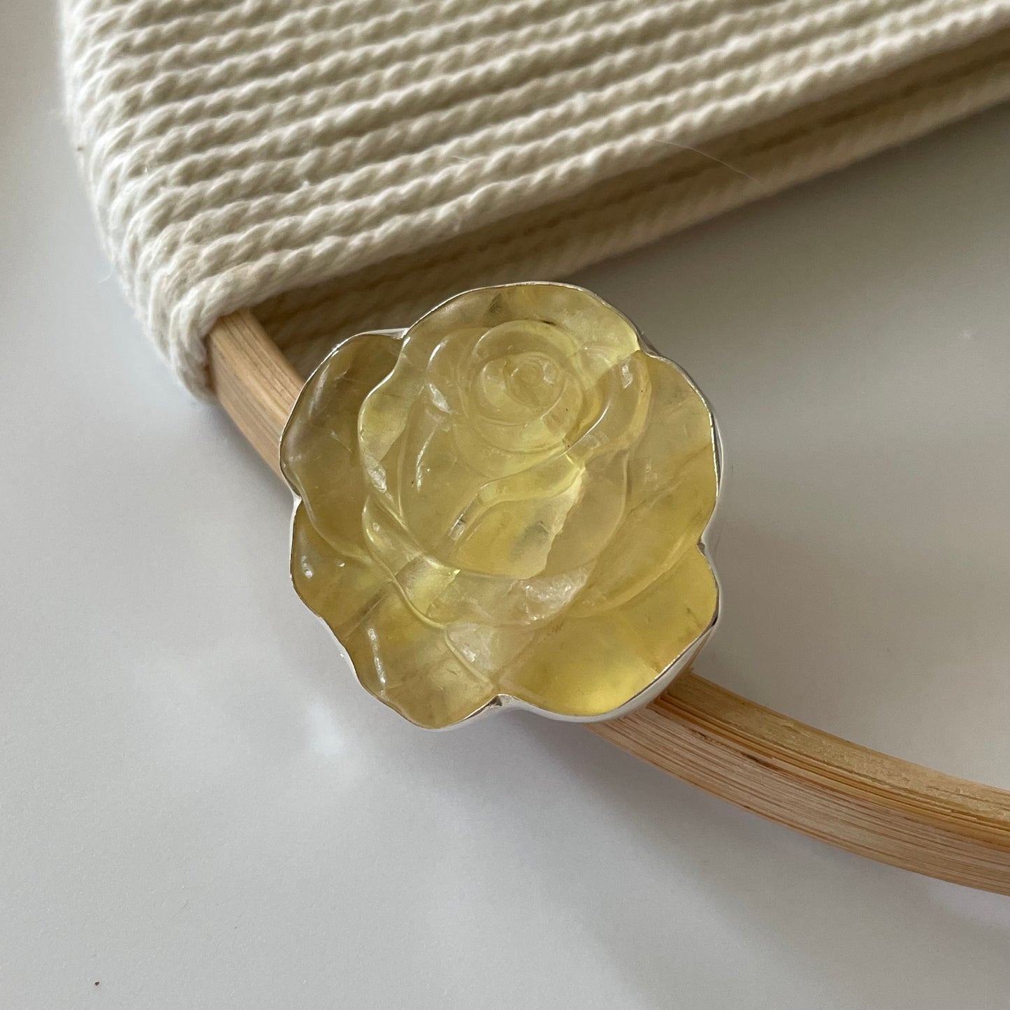 Yellow Fluorite Rose Ring- Solid Sterling Silver