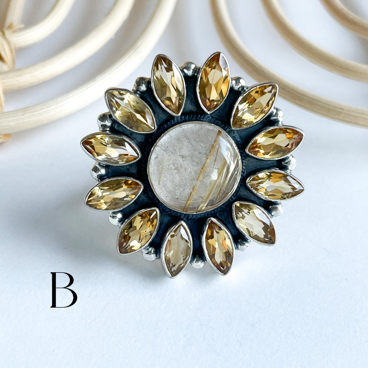 Golden Rutile & Citrine Ring - Solid Sterling Silver