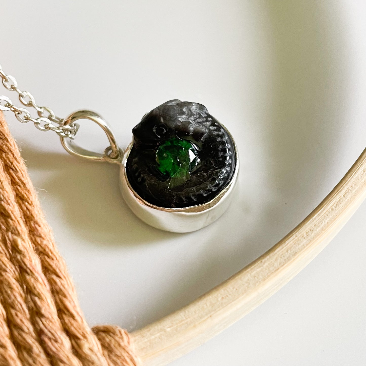 Serpent & Stone Pendant - Solid Sterling Silver