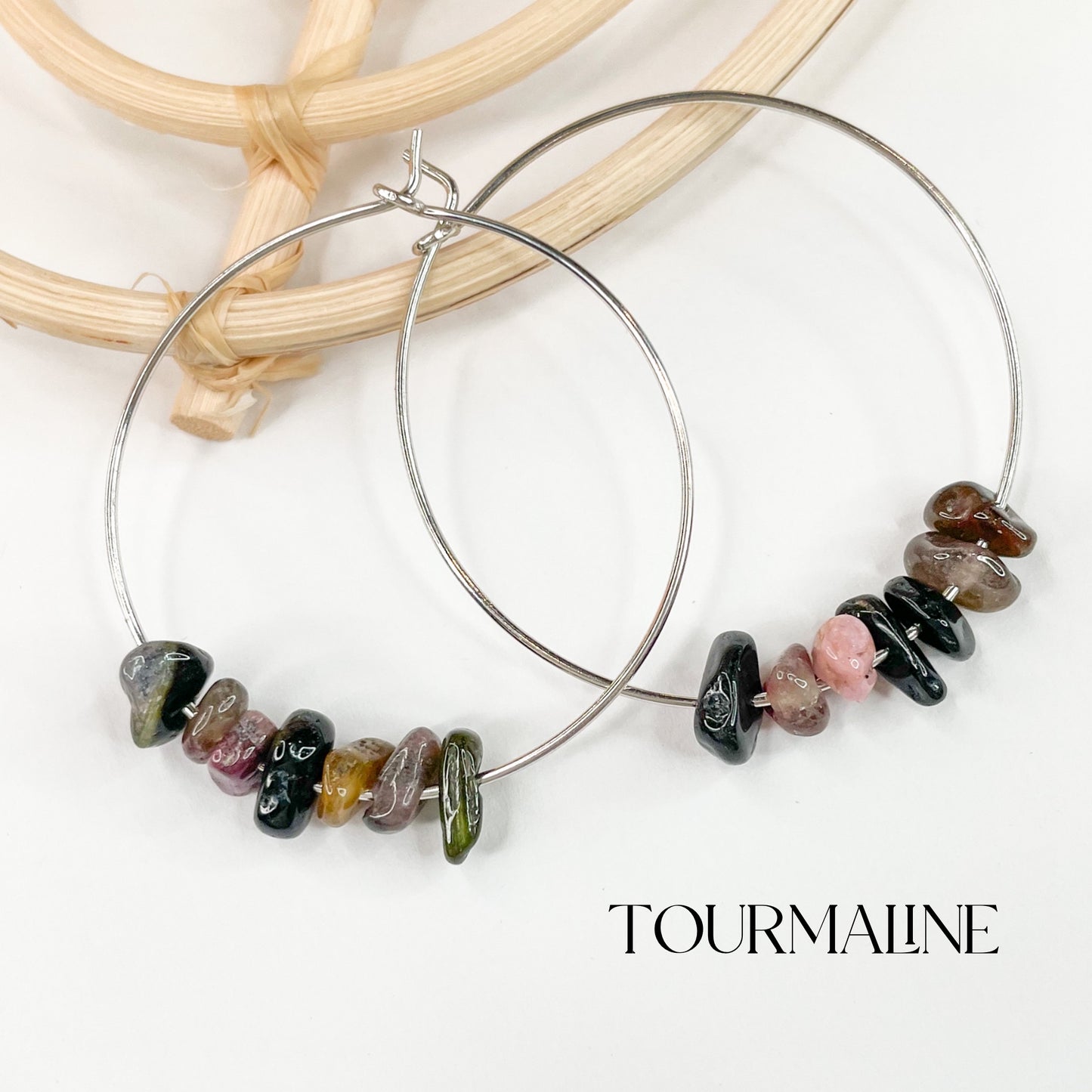 Tourmaline Hoops - Solid Sterling Silver