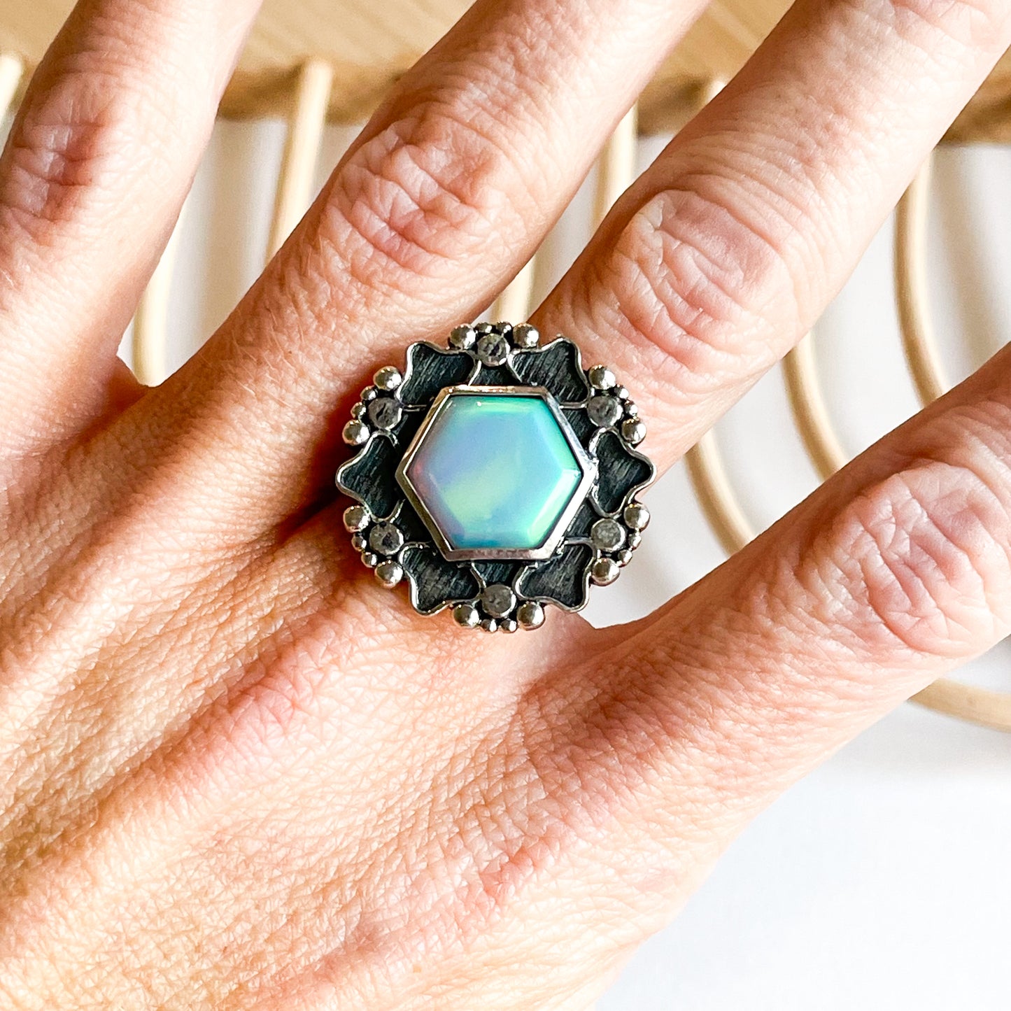 Galaxy Opal Whimsical Ring - Solid Sterling Silver