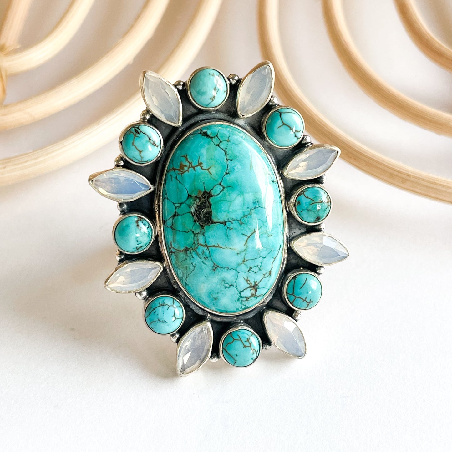Turquoise & Opalite Statement Ring - Solid Sterling Silver
