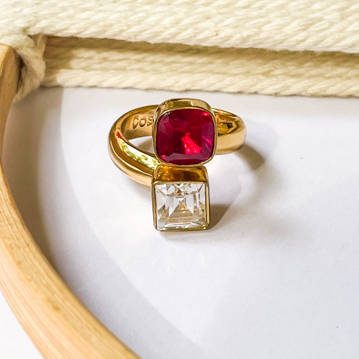 Red & White CZ Bypass Ring - Alchemia