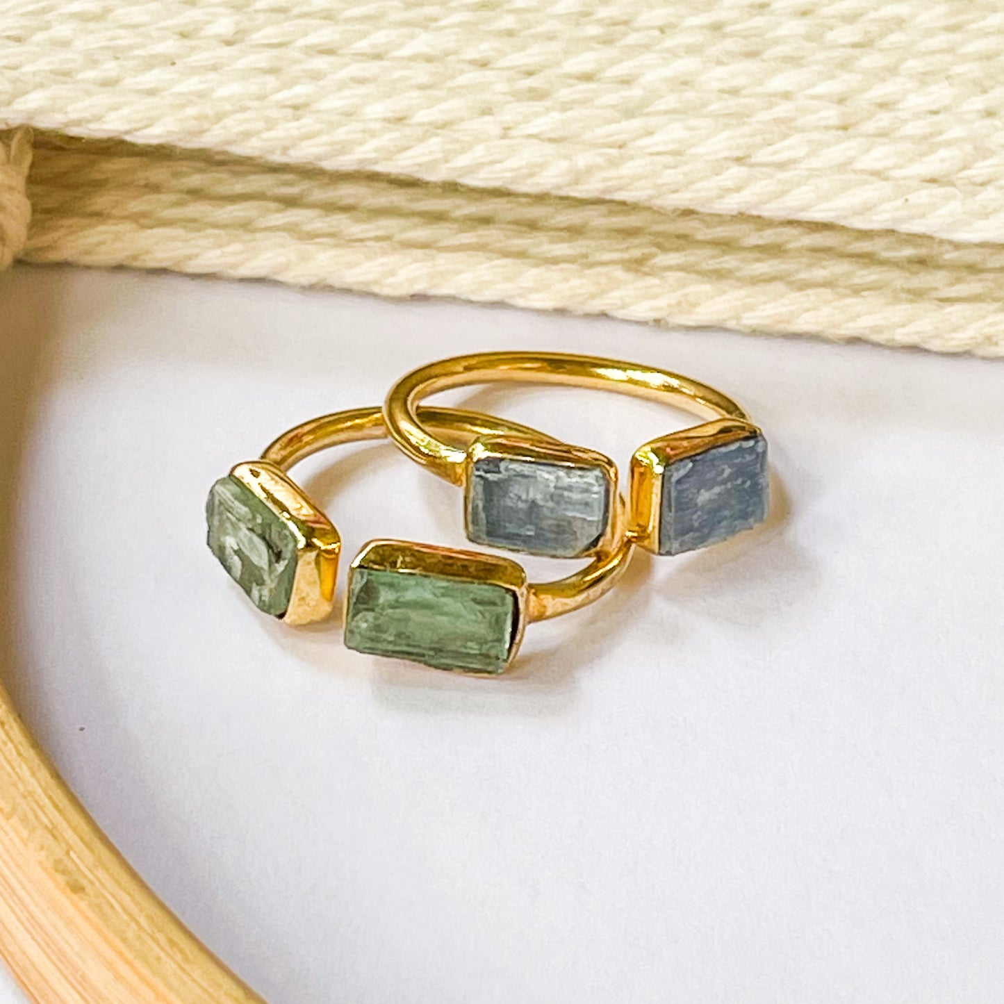 Green/Green/Orange Kyanite Bypass Ring - Solid Sterling Silver