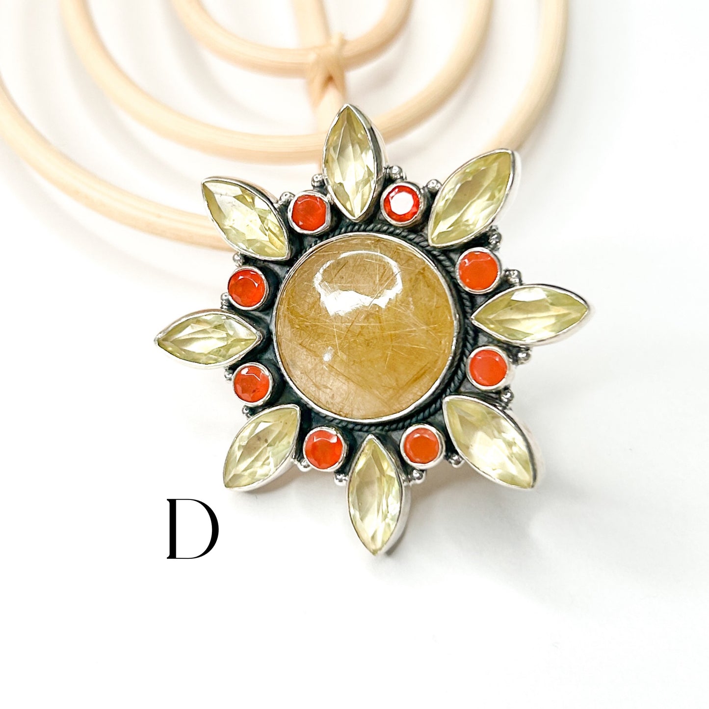 Golden Rutilated & Carnelian Statement Ring - Solid Sterling Silver