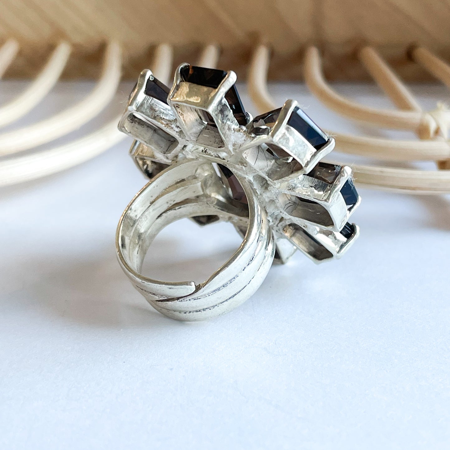 Square Smokey Quartz Statement Ring - Solid Sterling Silver