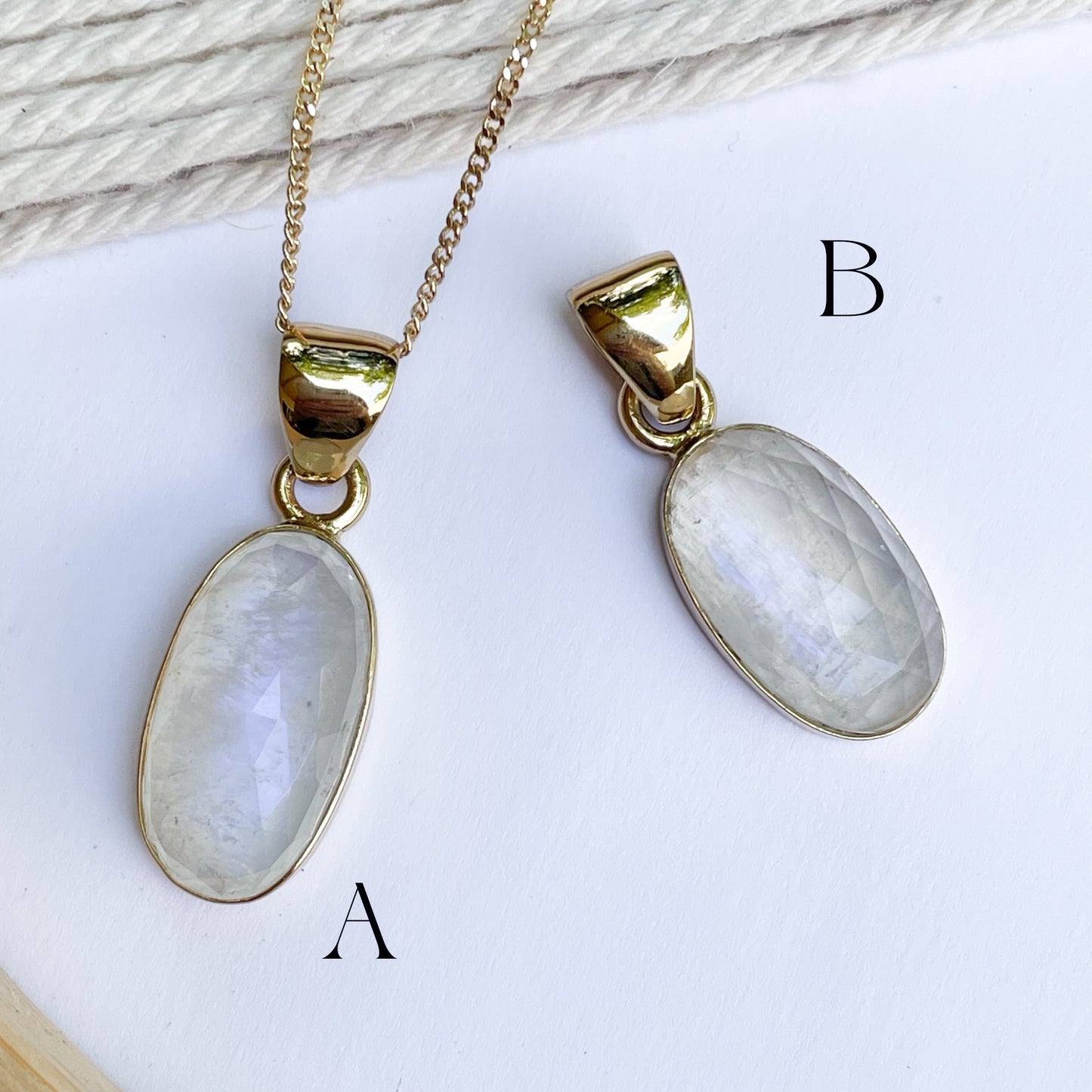 Rainbow Moonstone Faceted Pendant - Alchemia Gold