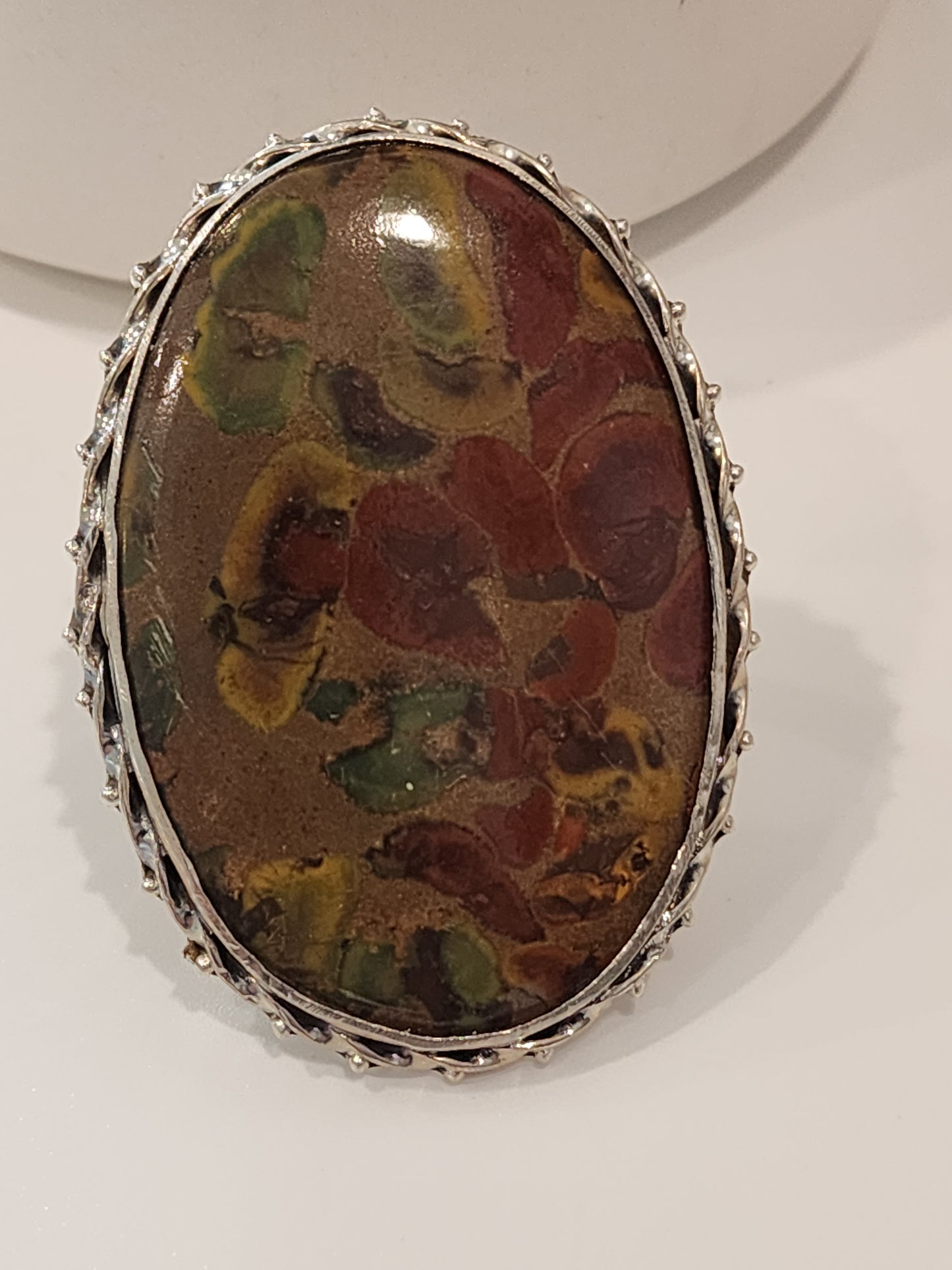 Rainforest Jasper Flex Cuff Statement Ring  -  Solid Sterling Silver
