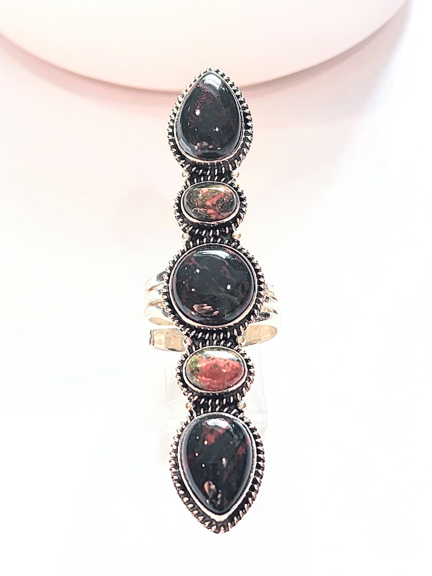 Black Onyx &  Garnet Crawler - Solid Sterling Silver