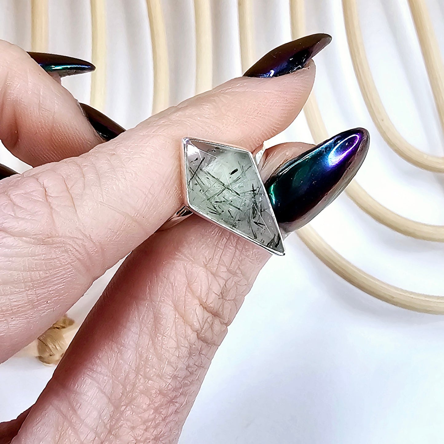 Prehnite Kite Ring - Solid Sterling Silver