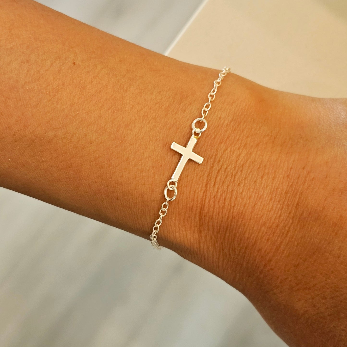 Cross Bracelet - Solid Sterling Silver
