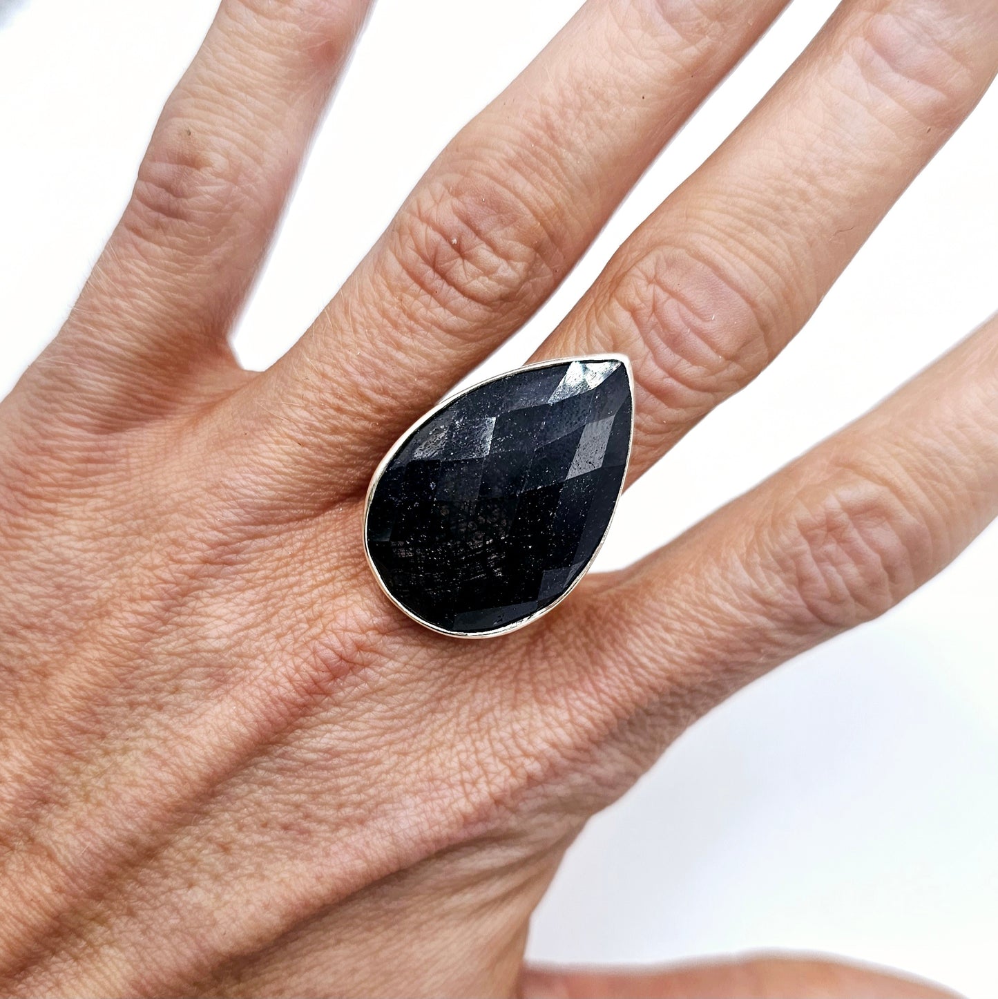 Blue Sapphire Teardrop Ring - Solid Sterling Silver