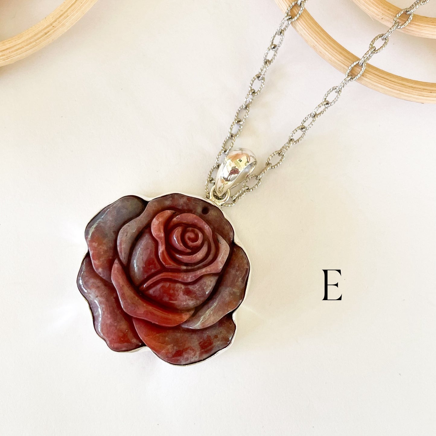 Variety Stone Rose Pendant - Solid Sterling Silver