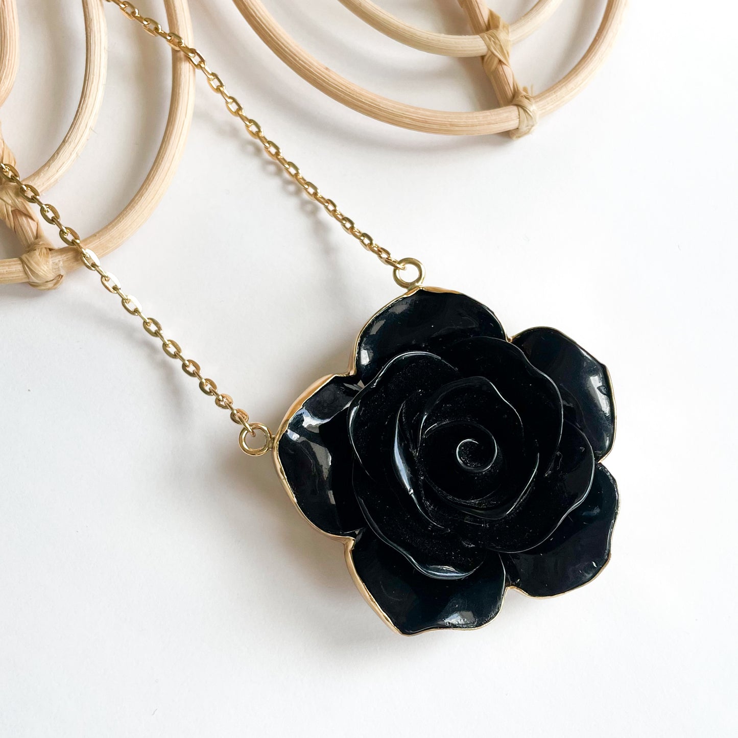 Black Rose Flower Necklace - Alchemia