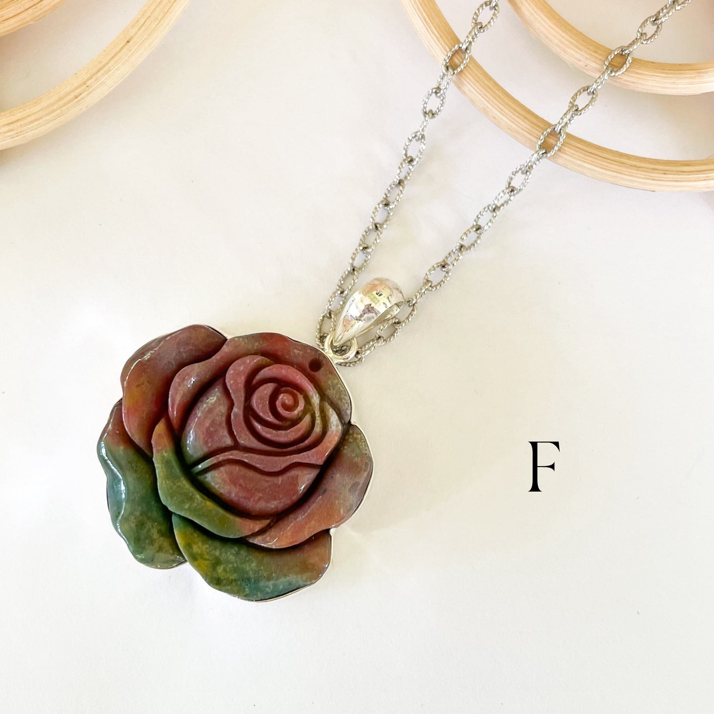 Variety Stone Rose Pendant - Solid Sterling Silver