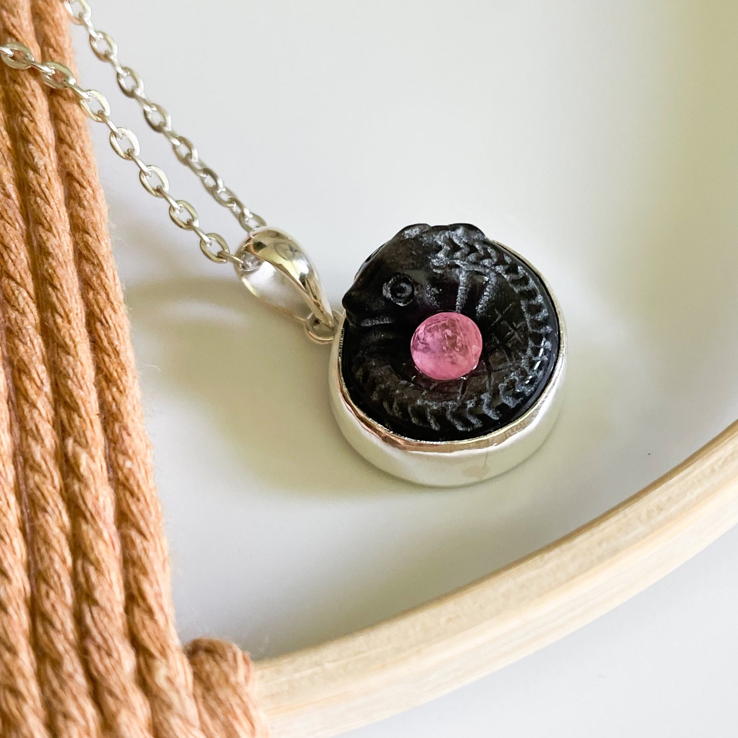 Serpent & Stone Pendant - Solid Sterling Silver