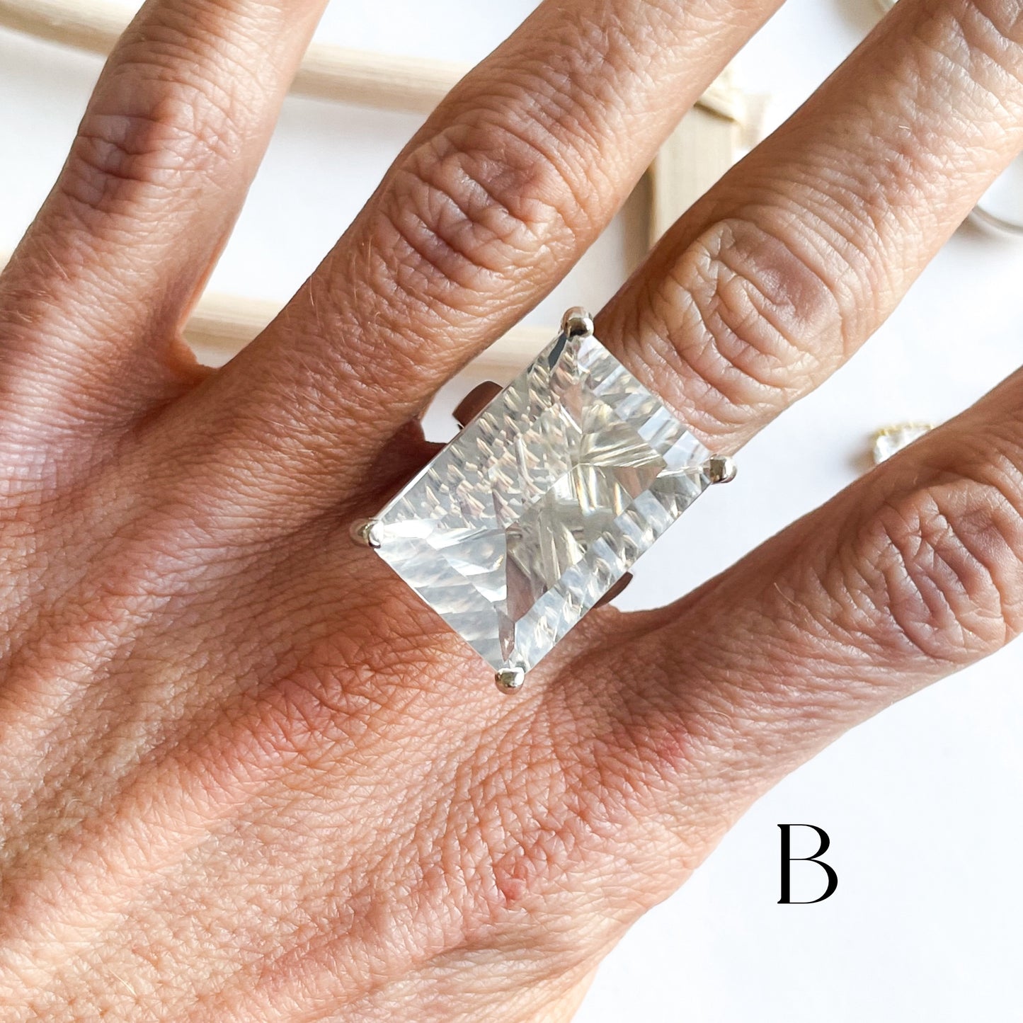 Statement Clear Quartz Prong - Solid Sterling Silver