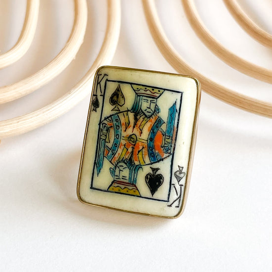 King of Spades Bone Card Ring - Alchemia