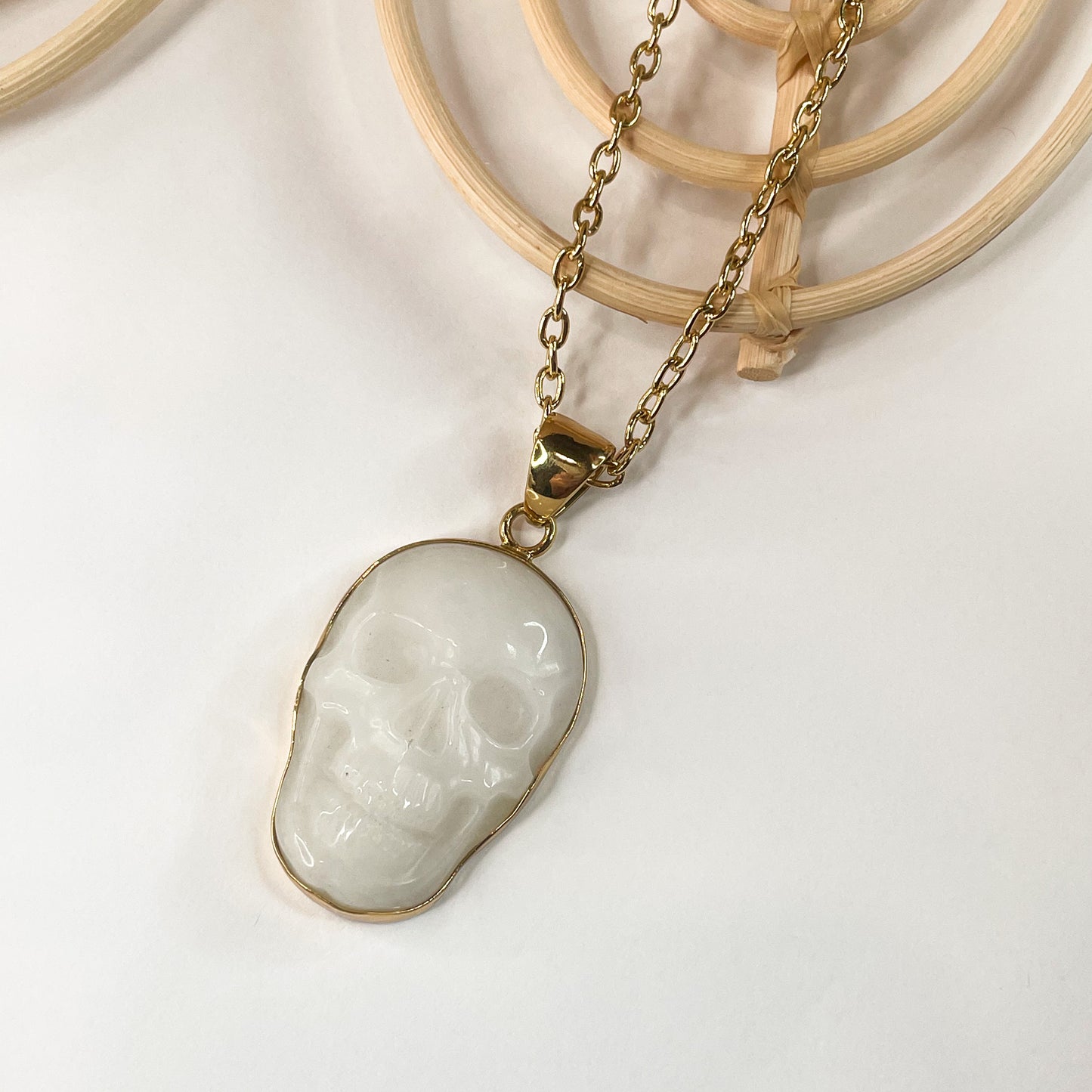 White Agate Skull Pendant - Alchemia