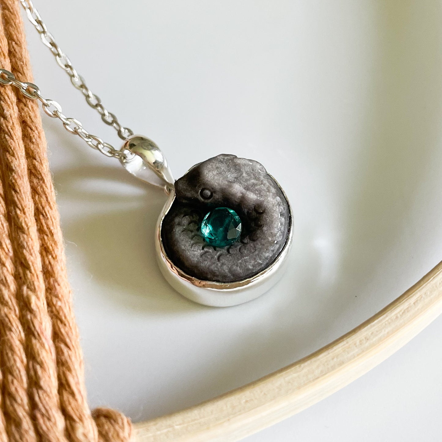 Serpent & Stone Pendant - Solid Sterling Silver