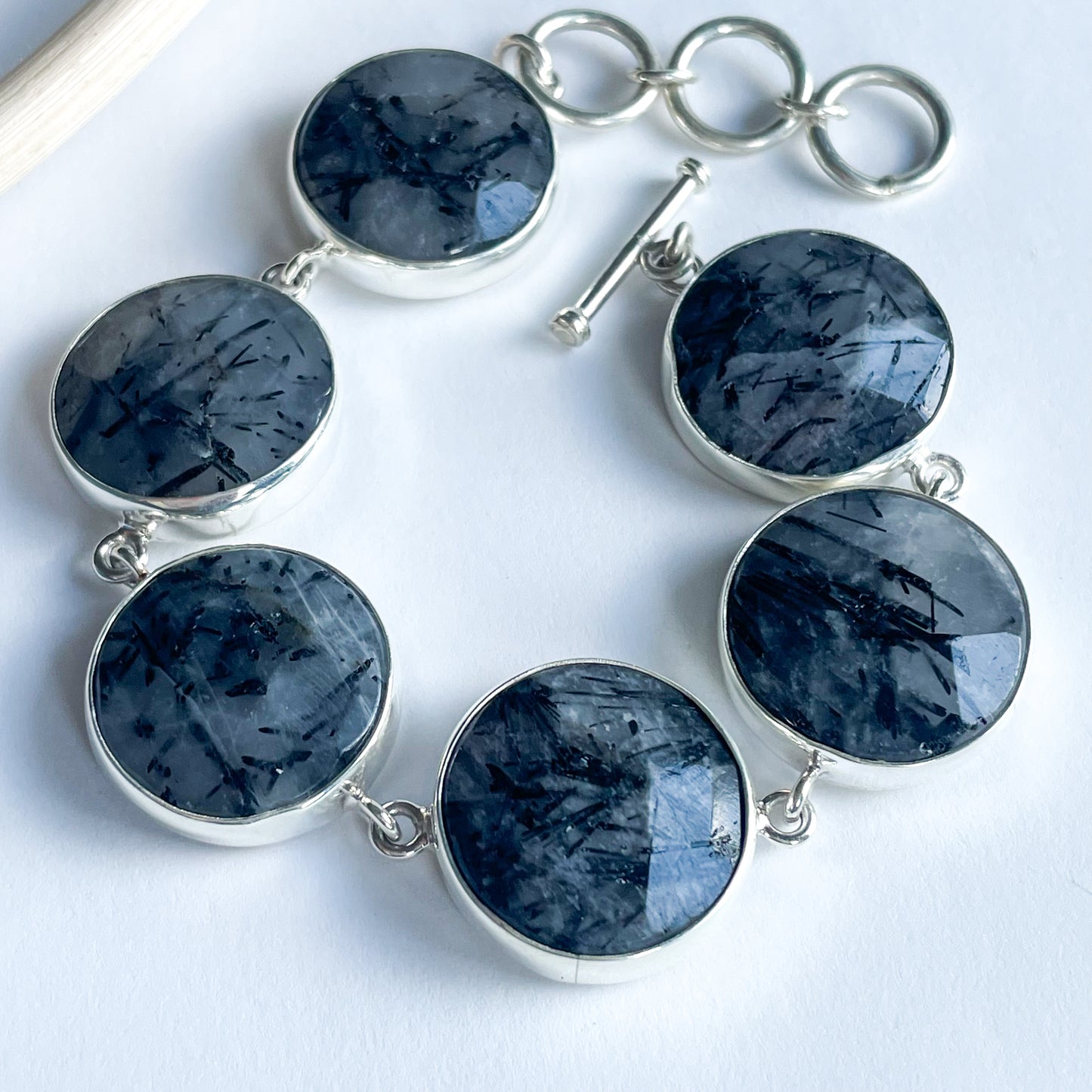 Black Rutilated Quartz Bracelet  - Both Metals