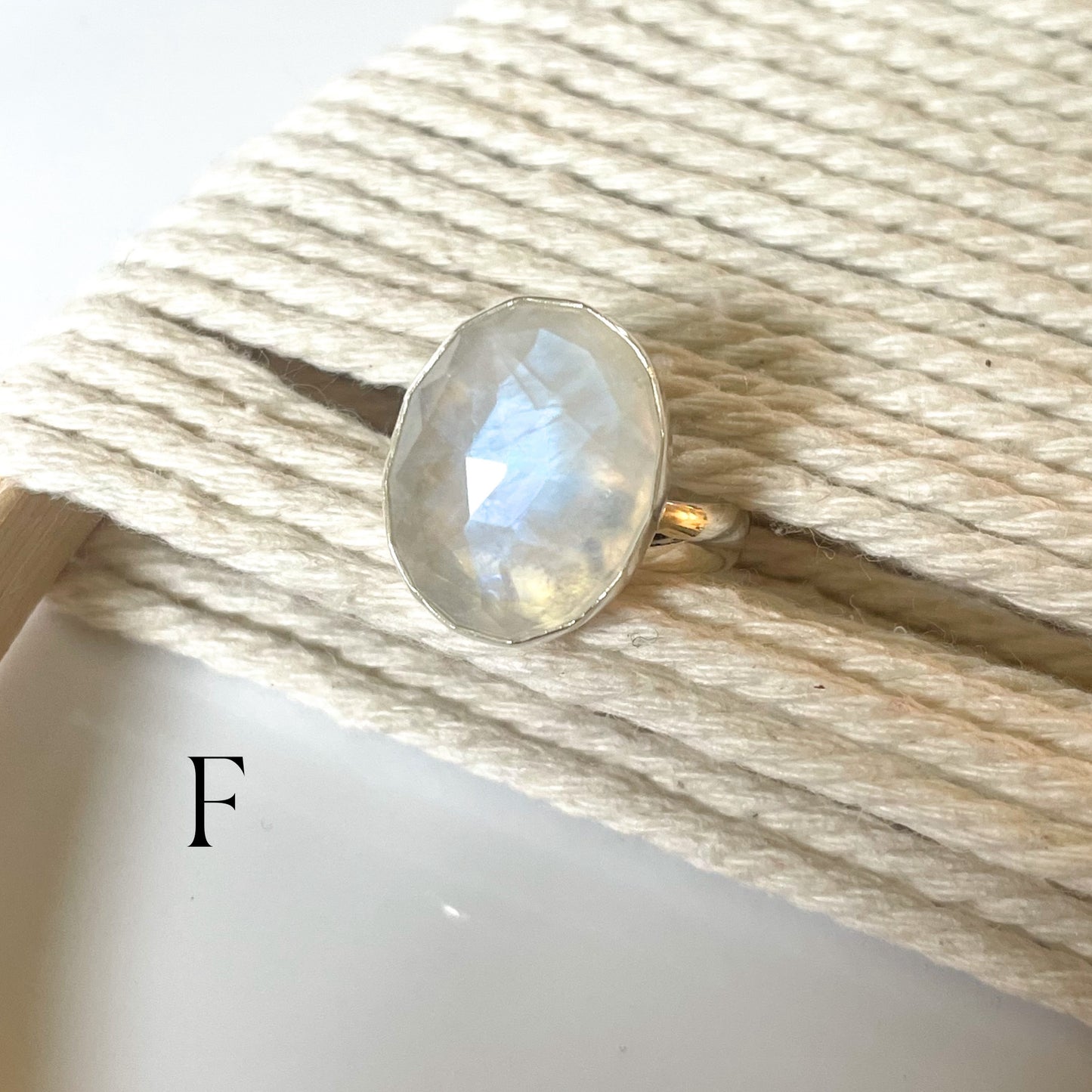 Faceted Rainbow Moonstone Ring - Solid Sterling Silver