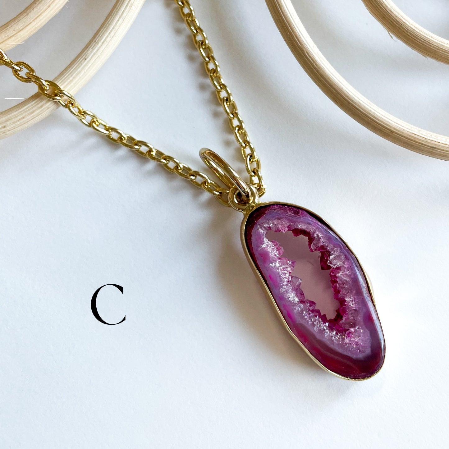 Pink Agate Druzy Agate Pendant - Both Metals