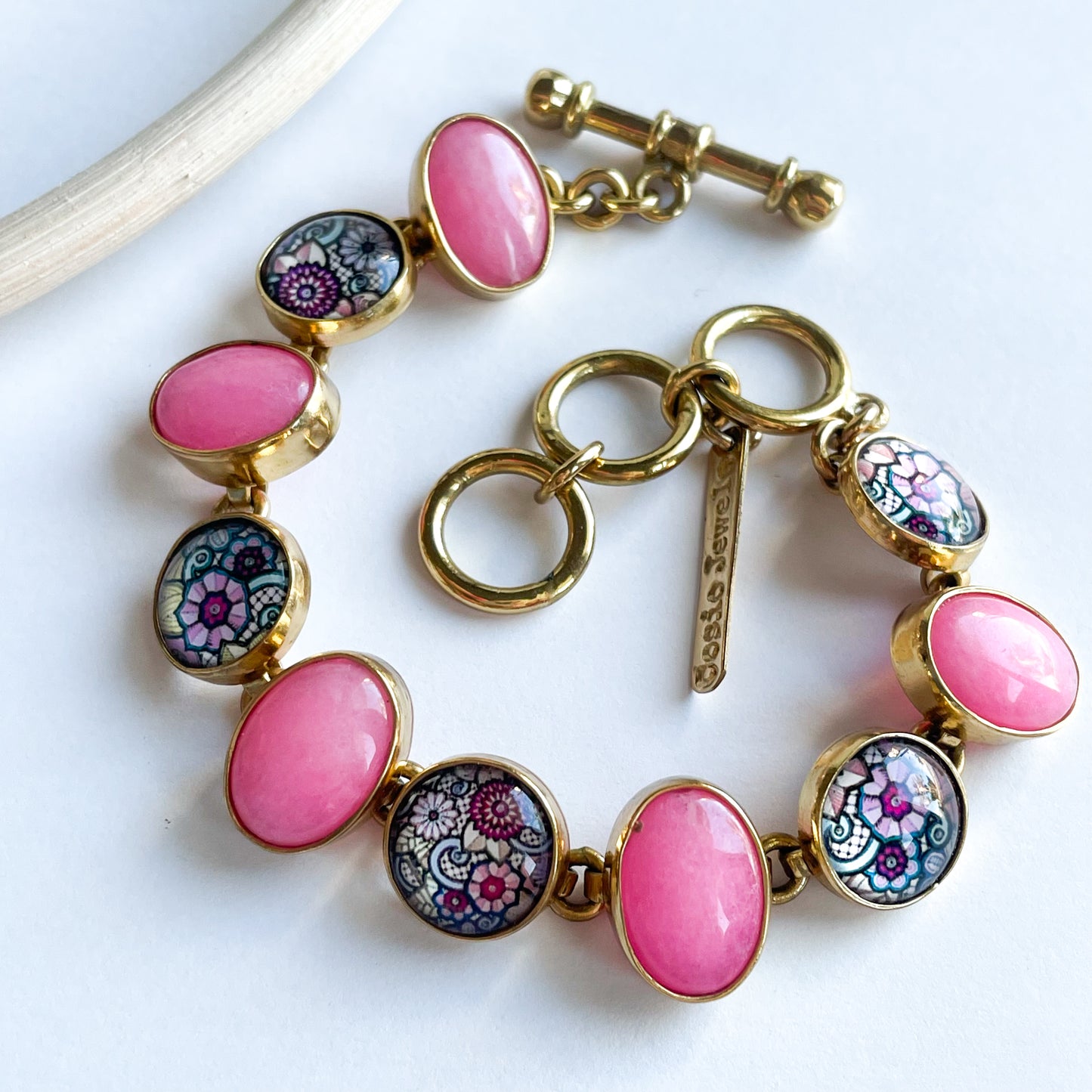 Pink Agate & Resin Floral Bracelet - Alchemia