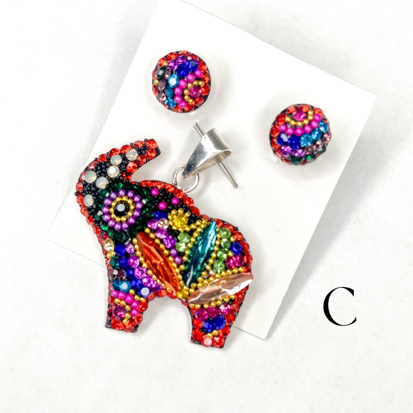 Mosaic Elephant Set - Solid Sterling Silver