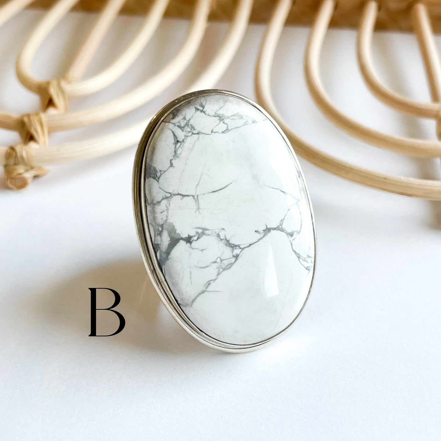 Howlite Flex Cuff Statement Ring - Solid Sterling Silver