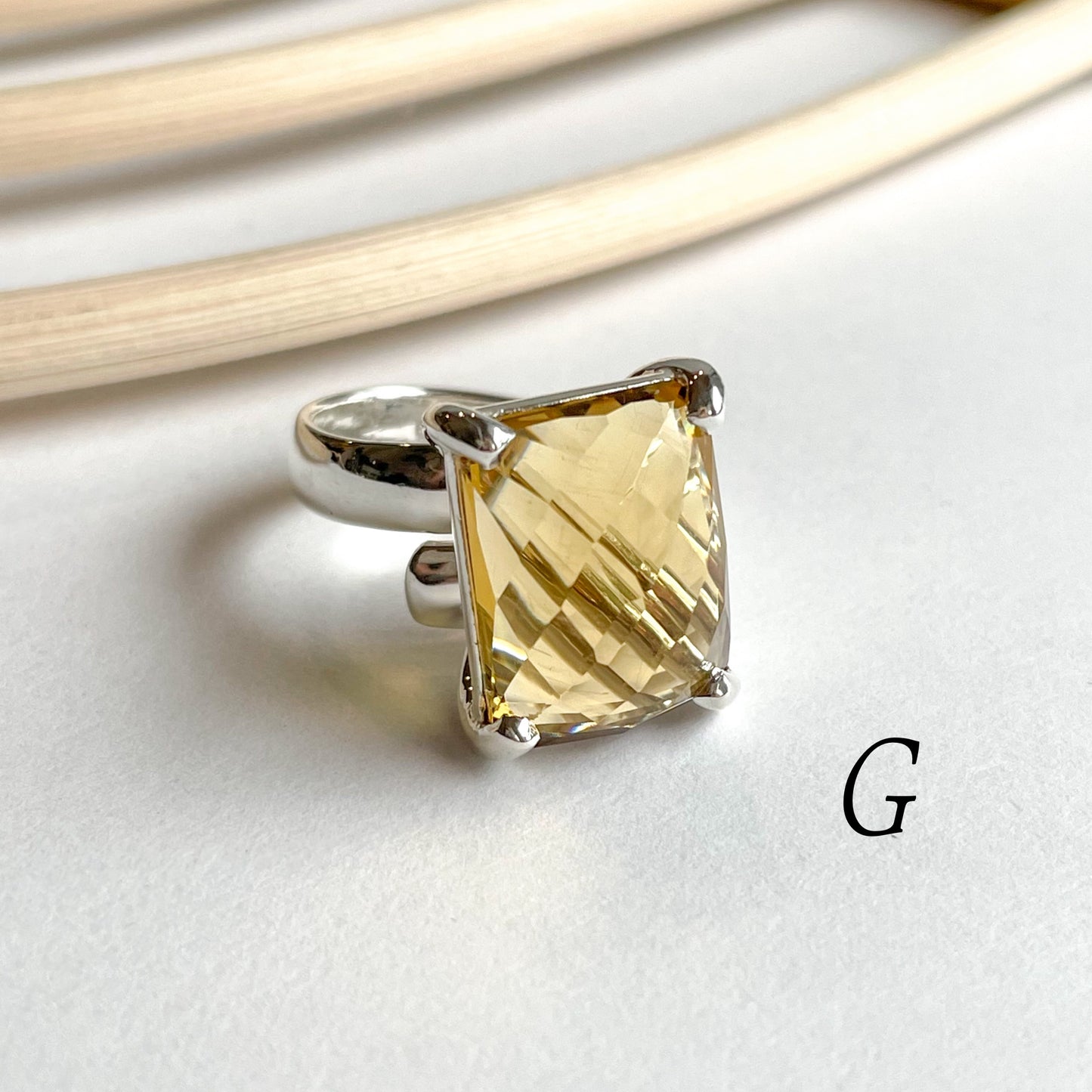 Whiskey Quartz Prong Ring - Solid Sterling Silver