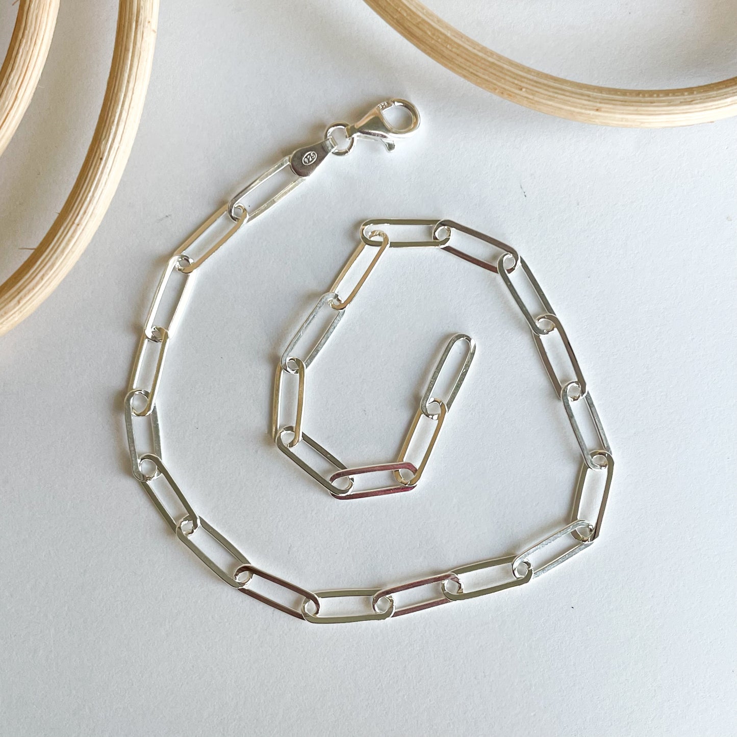 Chunky Flat Paperclip Chain Anklet - Solid Sterling Silver