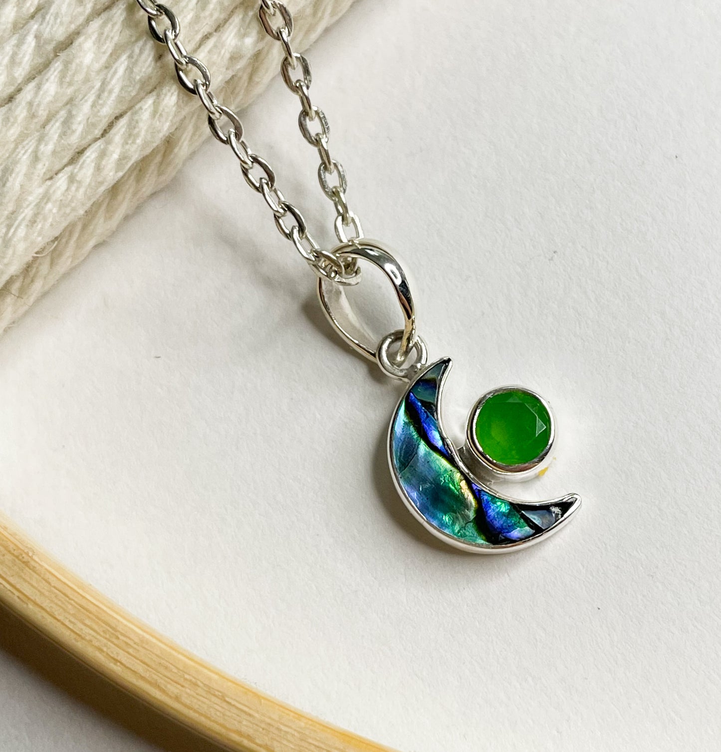 Abalone Moon & Gemstone Bypass Pendant & Ring- Solid Sterling Silver