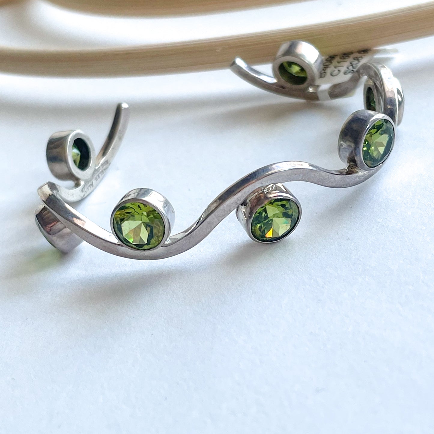Peridot Wave Cuff - Solid Sterling Silver